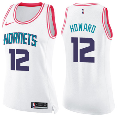 Nike Hornets #12 Dwight Howard White Pink Women's NBA Swingman Fashion Jersey