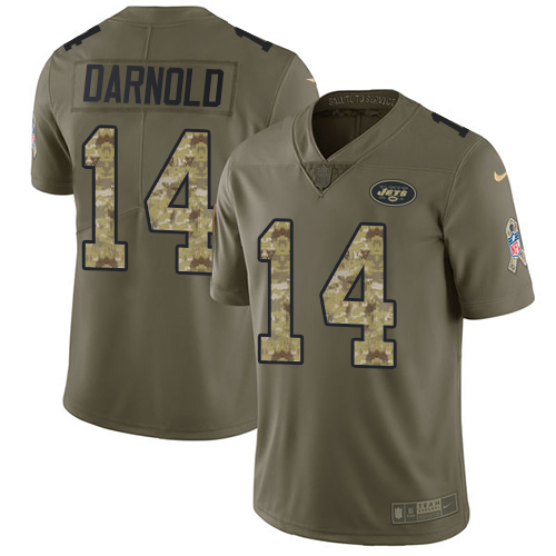 Nike Jets #14 Sam Darnold Olive Camo Men's Stitched NFL Limited 2017 Salute To Service Jersey Nike Jets #14 Sam Darnold Olive Camo Men's Stitched NFL Limited 2017 Salute To Service Jersey