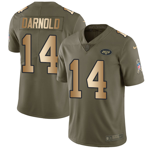 Nike Jets #14 Sam Darnold Olive Gold Men's Stitched NFL Limited 2017 Salute To Service Jersey