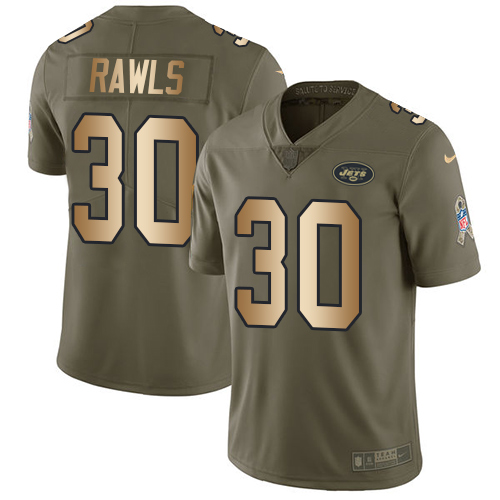 Nike Jets #30 Thomas Rawls Olive Gold Men's Stitched NFL Limited 2017 Salute To Service Jersey