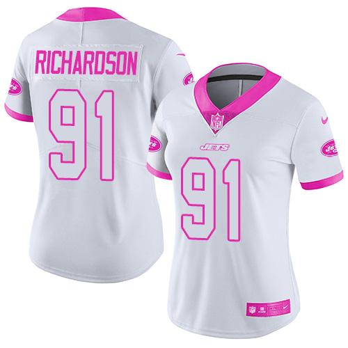 Nike Jets #91 Sheldon Richardson White Pink Women's Stitched NFL Limited Rush Fashion Jersey Nike Jets #91 Sheldon Richardson White Pink Women's Stitched NFL Limited Rush Fashion Jersey