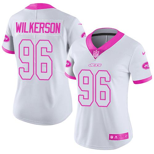 Nike Jets #96 Muhammad Wilkerson White Pink Women's Stitched NFL Limited Rush Fashion Jersey Nike Jets #96 Muhammad Wilkerson White Pink Women's Stitched NFL Limited Rush Fashion Jersey