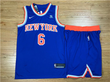 Nike Knicks #6 Kristaps Porzingis Blue Swingman Jersey(With Shorts)