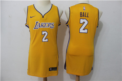 Nike Lakers #2 Lonzo Ball Yellow Women Swingman Jersey