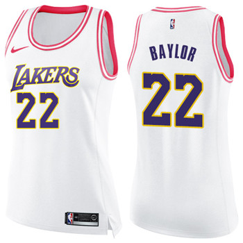 Nike Lakers #22 Elgin Baylor White Pink Women's NBA Swingman Fashion Jersey