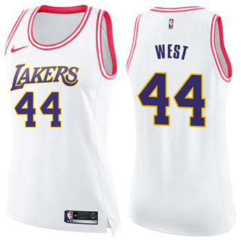 Nike Lakers #44 Jerry West White Pink Women's NBA Swingman Fashion Jersey