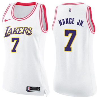 Nike Lakers #7 Larry Nance Jr. White Pink Women's NBA Swingman Fashion Jersey
