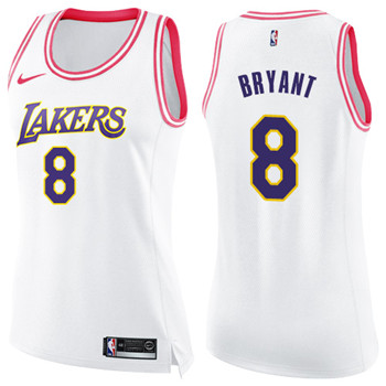 Nike Lakers #8 Kobe Bryant White Pink Women's NBA Swingman Fashion Jersey