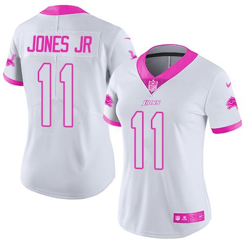 Nike Lions #11 Marvin Jones Jr White Pink Women's Stitched NFL Limited Rush Fashion Jersey