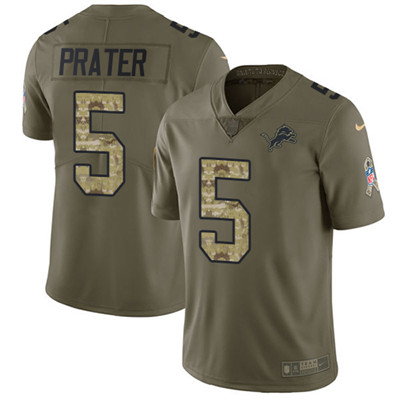 Nike Lions #5 Matt Prater Olive Camo Youth Stitched NFL Limited 2017 Salute to Service Jersey