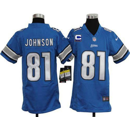 Nike Lions #81 Calvin Johnson Light Blue Team Color With C Patch Youth Stitched NFL Elite Jersey Nike Lions #81 Calvin Johnson Light Blue Team Color With C Patch Youth Stitched NFL Elite Jersey