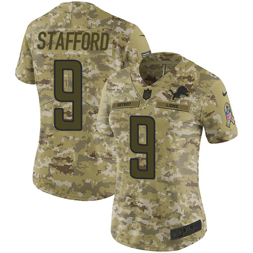 Nike Lions #9 Matthew Stafford Camo Women's Stitched NFL Limited 2018 Salute to Service Jersey Nike Lions #9 Matthew Stafford Camo Women's Stitched NFL Limited 2018 Salute to Service Jersey