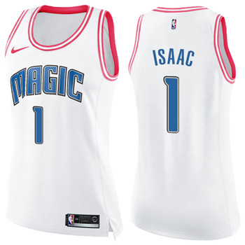 Nike Magic #1 Jonathan Isaac White Pink Women's NBA Swingman Fashion Jersey