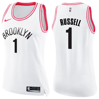Nike Nets #1 D'Angelo Russell White Pink Women's NBA Swingman Fashion Jersey