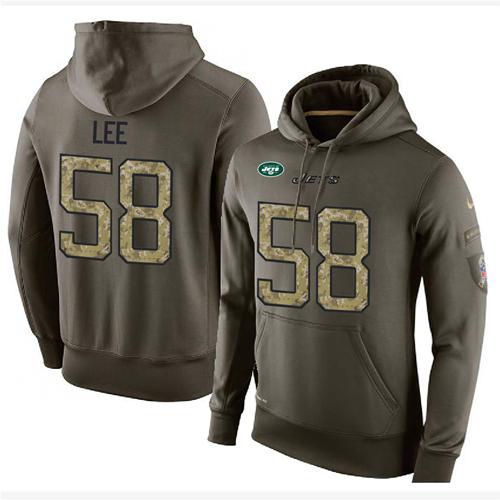 Nike New York Jets #58 Darron Lee Men's Stitched Green Olive Salute To Service KO Performance Hoodie