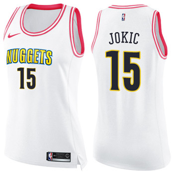 Nike Nuggets #15 Nikola Jokic White Pink Women's NBA Swingman Fashion Jersey