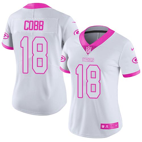 Nike Packers #18 Randall Cobb White Pink Women's Stitched NFL Limited Rush Fashion Jersey Nike Packers #18 Randall Cobb White Pink Women's Stitched NFL Limited Rush Fashion Jersey