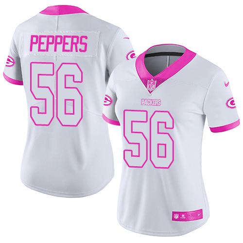 Nike Packers #56 Julius Peppers White Pink Women's Stitched NFL Limited Rush Fashion Jersey