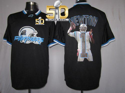 Nike Panthers #1 Cam Newton Black Super Bowl 50 Men's NFL Game All Star Fashion Jersey