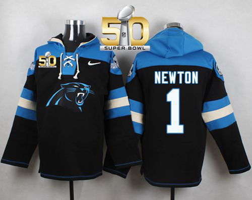 Nike Panthers #1 Cam Newton Black Super Bowl 50 Player Pullover NFL Hoodie