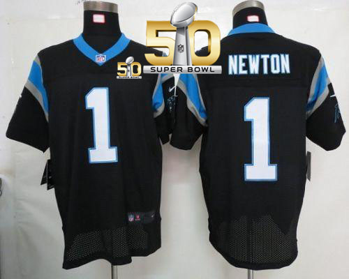Nike Panthers #1 Cam Newton Black Team Color Super Bowl 50 Men's Stitched NFL Elite Jersey