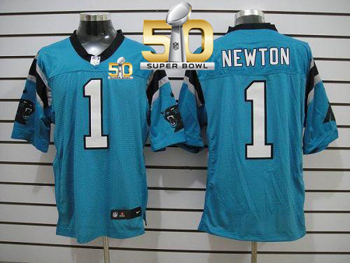 Nike Panthers #1 Cam Newton Blue Alternate Super Bowl 50 Men's Stitched NFL Elite Jersey