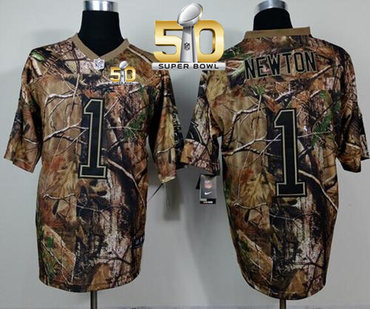 Nike Panthers #1 Cam Newton Camo Realtree Super Bowl 50 Men's Stitched NFL Elite Jersey