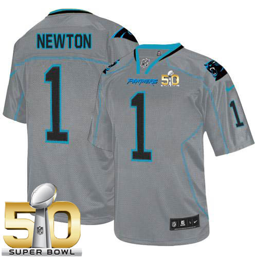 Nike Panthers #1 Cam Newton Lights Out Grey Super Bowl 50 Men's Stitched NFL Elite Jersey