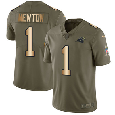 Nike Panthers #1 Cam Newton Olive Gold Men's Stitched NFL Limited 2017 Salute To Service Jersey