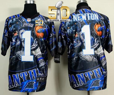Nike Panthers #1 Cam Newton Team Color Super Bowl 50 Men's Stitched NFL Elite Fanatical Version Jersey