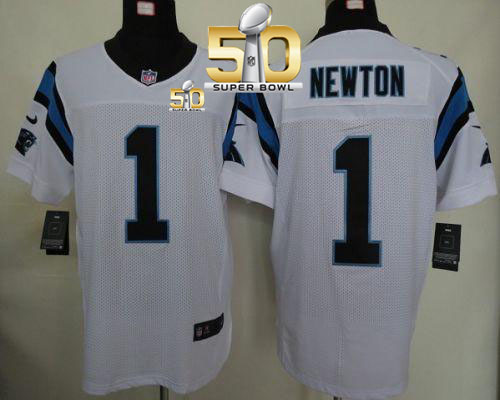 Nike Panthers #1 Cam Newton White Super Bowl 50 Men's Stitched NFL Elite Jersey Nike Panthers #1 Cam Newton White Super Bowl 50 Men's Stitched NFL Elite Jersey