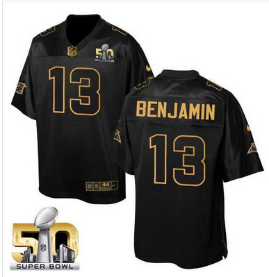 Nike Panthers #13 Kelvin Benjamin Black Super Bowl 50 Men's Stitched NFL Elite Pro Line Gold Collection Jersey