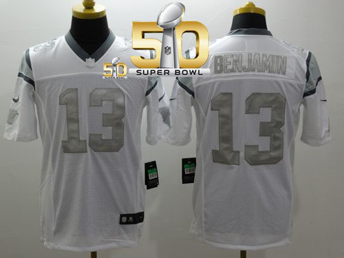 Nike Panthers #13 Kelvin Benjamin White Super Bowl 50 Men's Stitched NFL Limited Platinum Jersey Nike Panthers #13 Kelvin Benjamin White Super Bowl 50 Men's Stitched NFL Limited Platinum Jersey