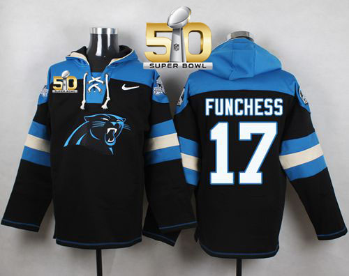 Nike Panthers #17 Devin Funchess Black Super Bowl 50 Player Pullover NFL Hoodie Nike Panthers #17 Devin Funchess Black Super Bowl 50 Player Pullover NFL Hoodie