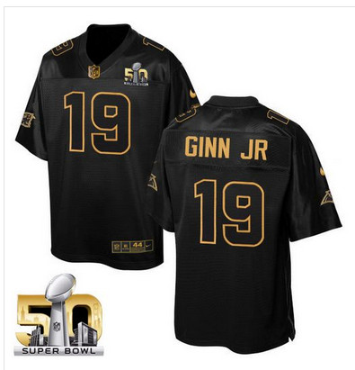 Nike Panthers #19 Ted Ginn Jr Black Super Bowl 50 Men's Stitched NFL Elite Pro Line Gold Collection Jersey