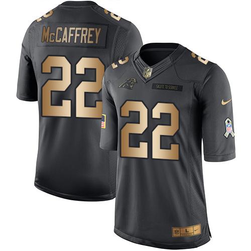 Nike Panthers #22 Christian McCaffrey Black Youth Stitched NFL Limited Gold Salute to Service Jersey