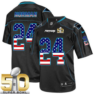 Nike Panthers #24 Josh Norman Black Super Bowl 50 Men's Stitched NFL Elite USA Flag Fashion Jersey