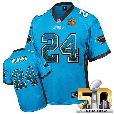 Nike Panthers #24 Josh Norman Blue Alternate Super Bowl 50 Men's Stitched NFL Elite Drift Fashion Jersey