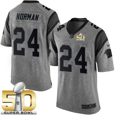 Nike Panthers #24 Josh Norman Gray Super Bowl 50 Men's Stitched NFL Limited Gridiron Gray Jersey
