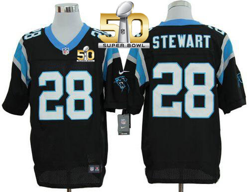 Nike Panthers #28 Jonathan Stewart Black Team Color Super Bowl 50 Men's Stitched NFL Elite Jersey