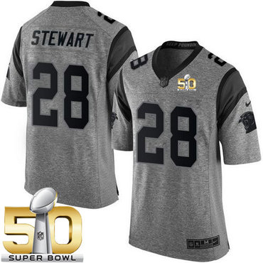 Nike Panthers #28 Jonathan Stewart Gray Super Bowl 50 Men's Stitched NFL Limited Gridiron Gray Jersey