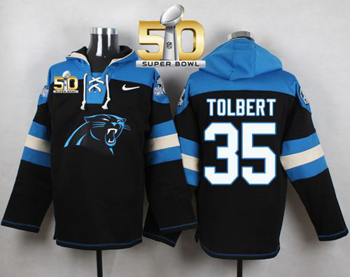 Nike Panthers #35 Mike Tolbert Black Super Bowl 50 Player Pullover NFL Hoodie