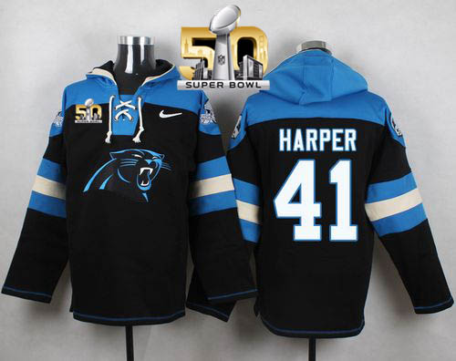 Nike Panthers #41 Roman Harper Black Super Bowl 50 Player Pullover NFL Hoodie