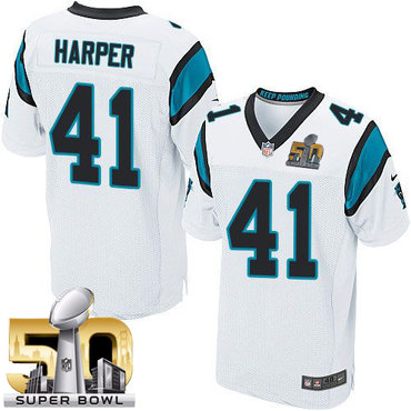 Nike Panthers #41 Roman Harper White Super Bowl 50 Men's Stitched NFL Elite Jersey