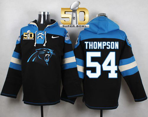 Nike Panthers #54 Shaq Thompson Black Super Bowl 50 Player Pullover NFL Hoodie Nike Panthers #54 Shaq Thompson Black Super Bowl 50 Player Pullover NFL Hoodie
