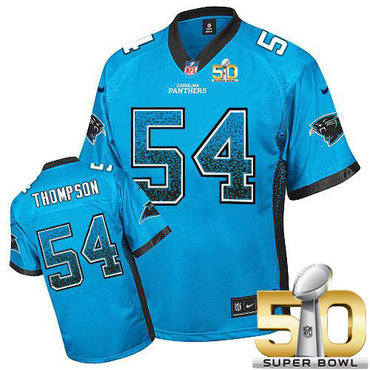Nike Panthers #54 Shaq Thompson Blue Alternate Super Bowl 50 Men's Stitched NFL Elite Drift Fashion Jersey