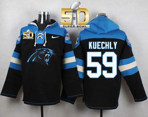 Nike Panthers #59 Luke Kuechly Black Super Bowl 50 Player Pullover NFL Hoodie
