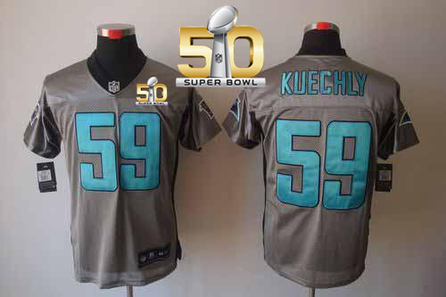 Nike Panthers #59 Luke Kuechly Grey Shadow Super Bowl 50 Men's Stitched NFL Elite Jersey