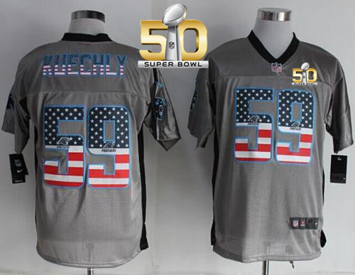 Nike Panthers #59 Luke Kuechly Grey Super Bowl 50 Men's Stitched NFL Elite USA Flag Fashion Jersey
