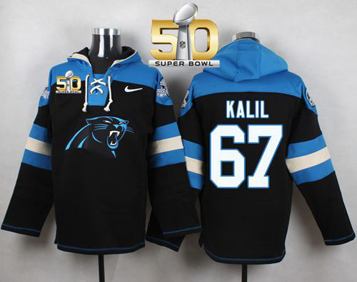 Nike Panthers #67 Ryan Kalil Black Super Bowl 50 Player Pullover NFL Hoodie Nike Panthers #67 Ryan Kalil Black Super Bowl 50 Player Pullover NFL Hoodie